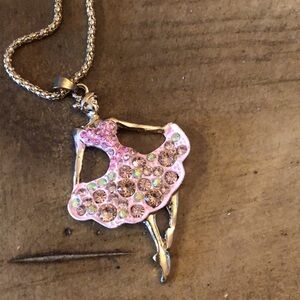 NWT BETSEY JOHNSON PINK CRYSTAL STUDDED BALLERINA LONG NECKLACE